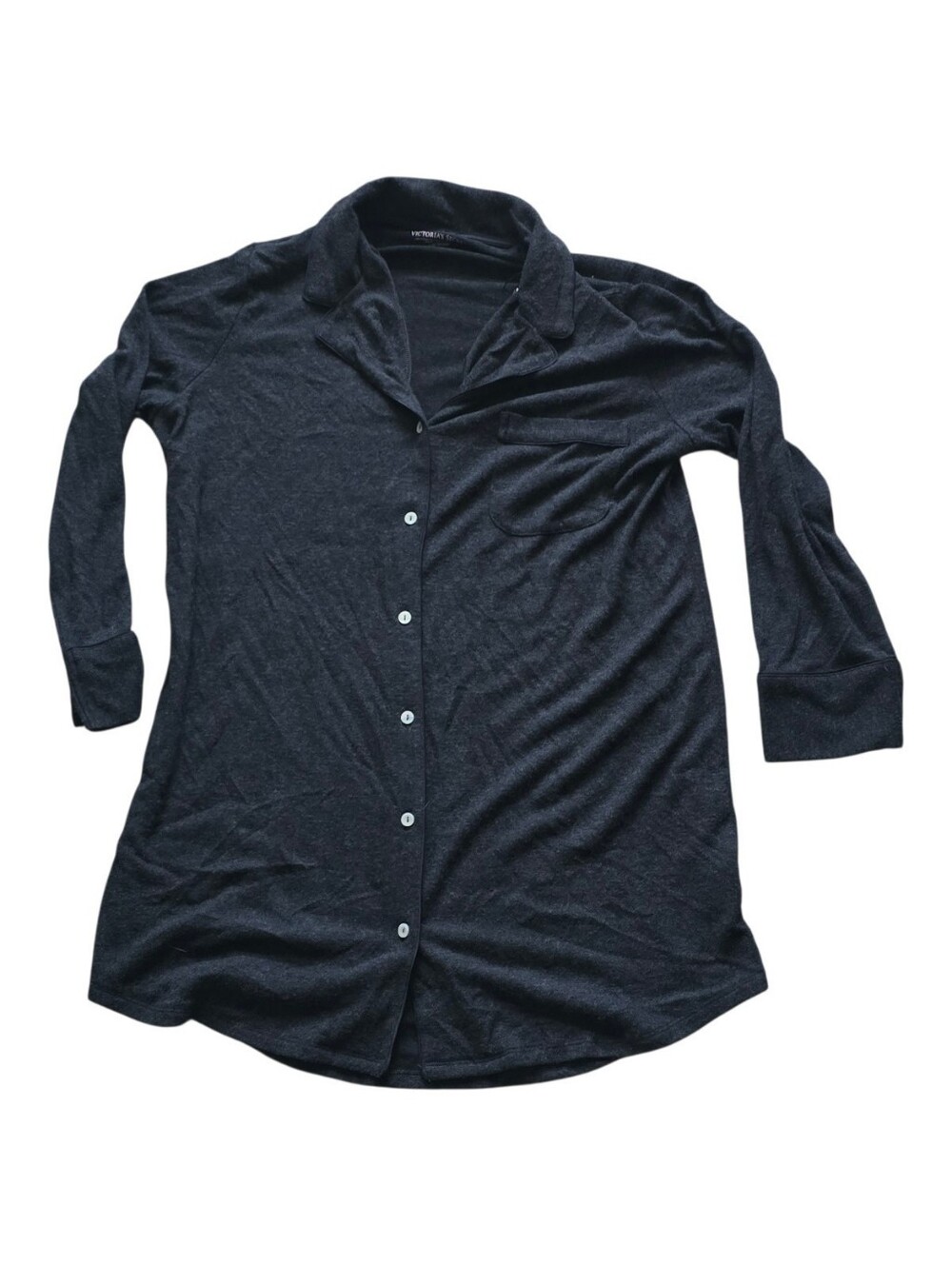 New W/tags Victoria's Secret Dark Gray Button-Front Collared Night Shirt - Large